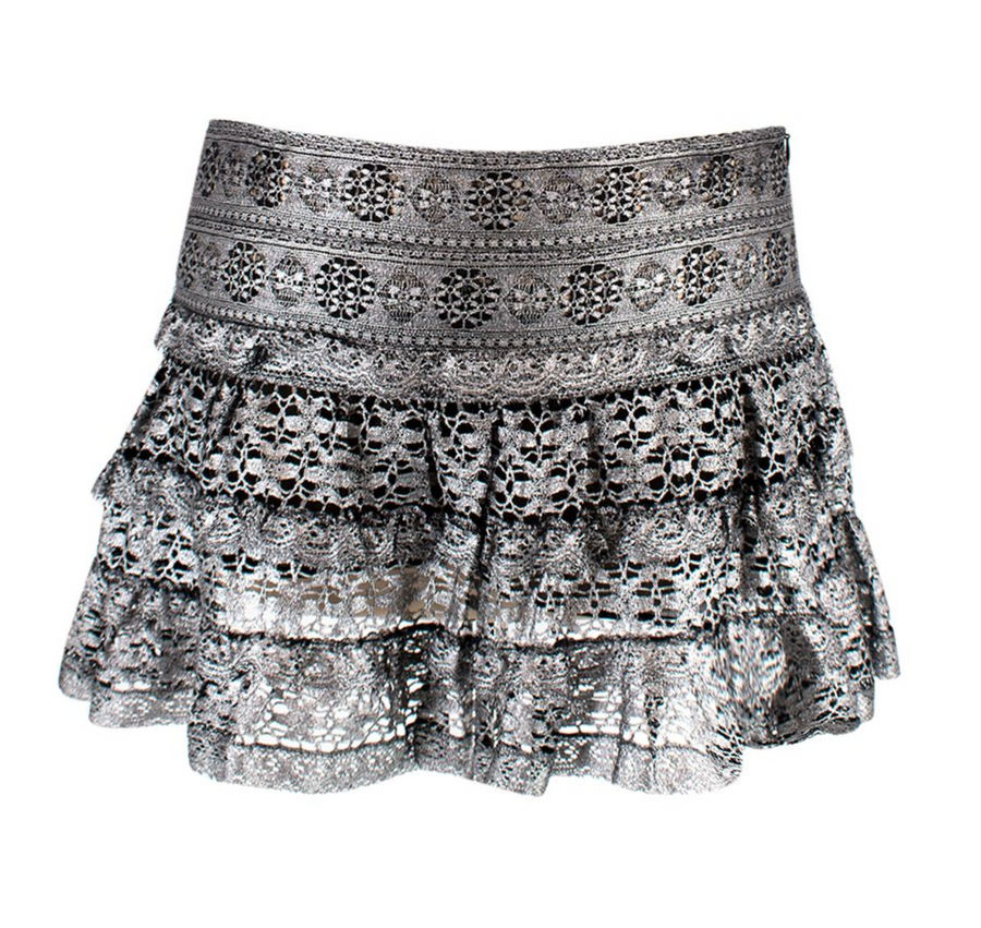 Isabel Marant Silver Crochet Tiered Mini Skirt