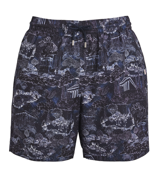 Derek Rose Maui Navy Blue & White Print Swim Trunks