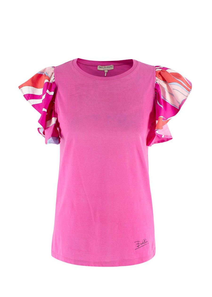 Emilio Pucci Pink Ruffled Sleeve T-Shirt