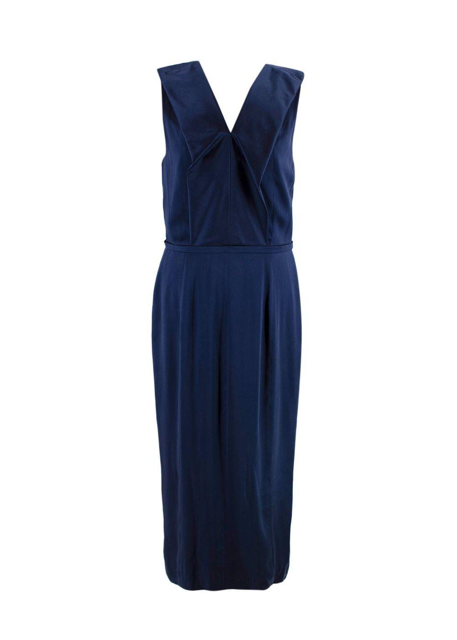 Navy Silk Midi Dress