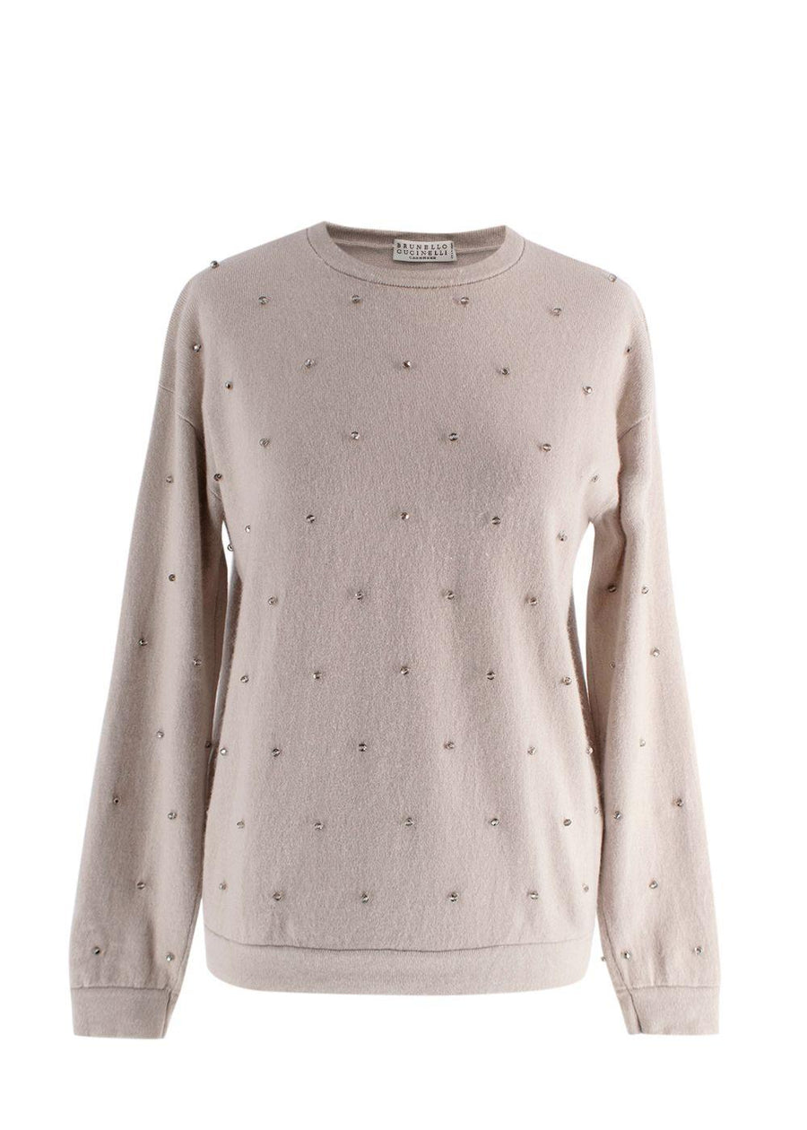 Brunello Cucinelli Beige Embellished Cashmere Knit