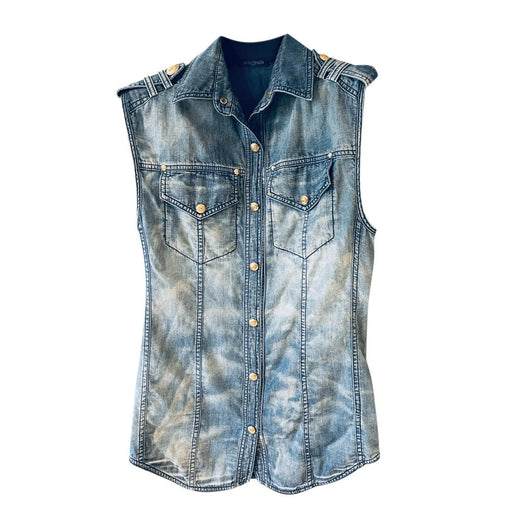 Balmain Faded Wash Military Denim Vest