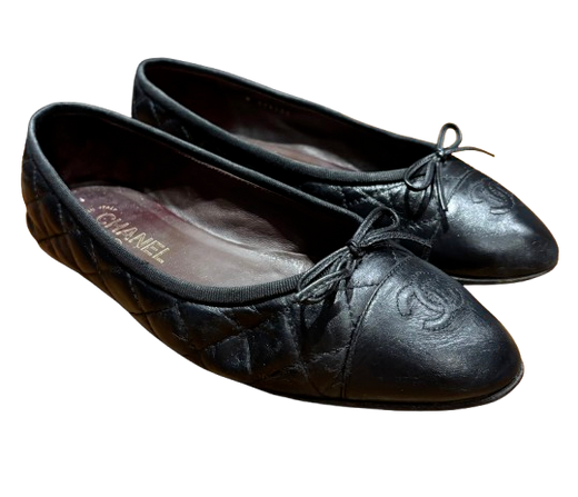 Chanel Black Leather Ballet Flats