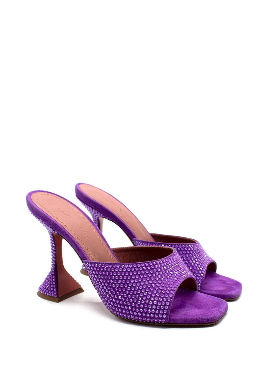 Amina Muaddi Purple Crystal Embellished Lupita Mules