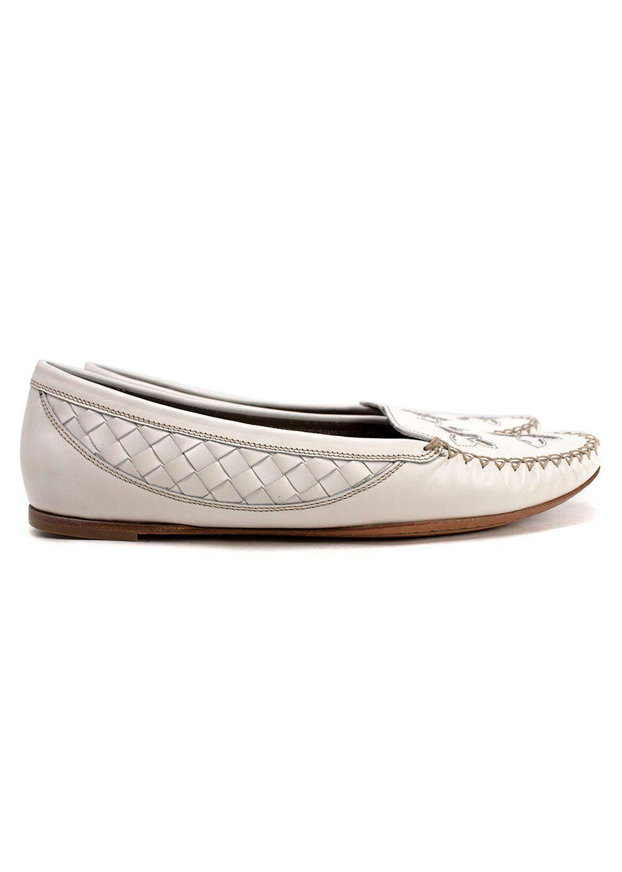 Bottega Veneta White Intrecciato Laser-cut Loafers