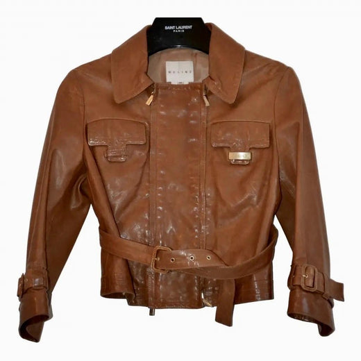 Celine Tan Leather Cropped Jacket