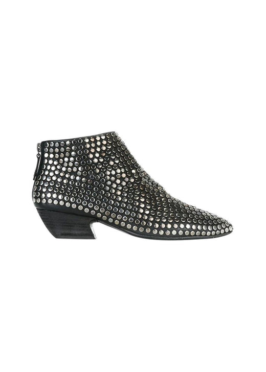Black Leather Studded Pointed Toe Boots