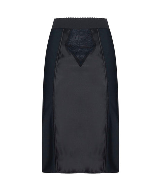 Black Powernet And Satin Midi Skirt