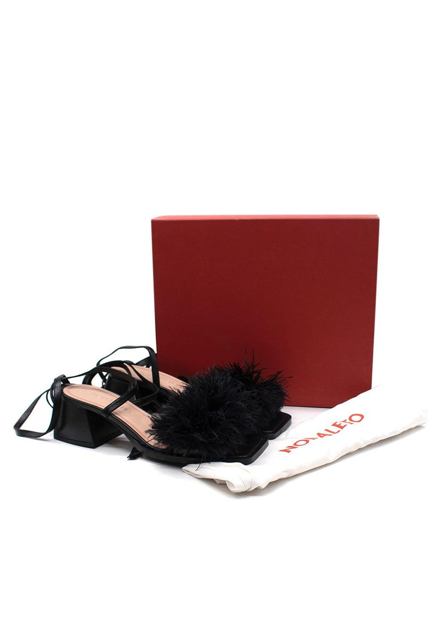 Nodaleto Black Feather Embellished Wrap Around Heels