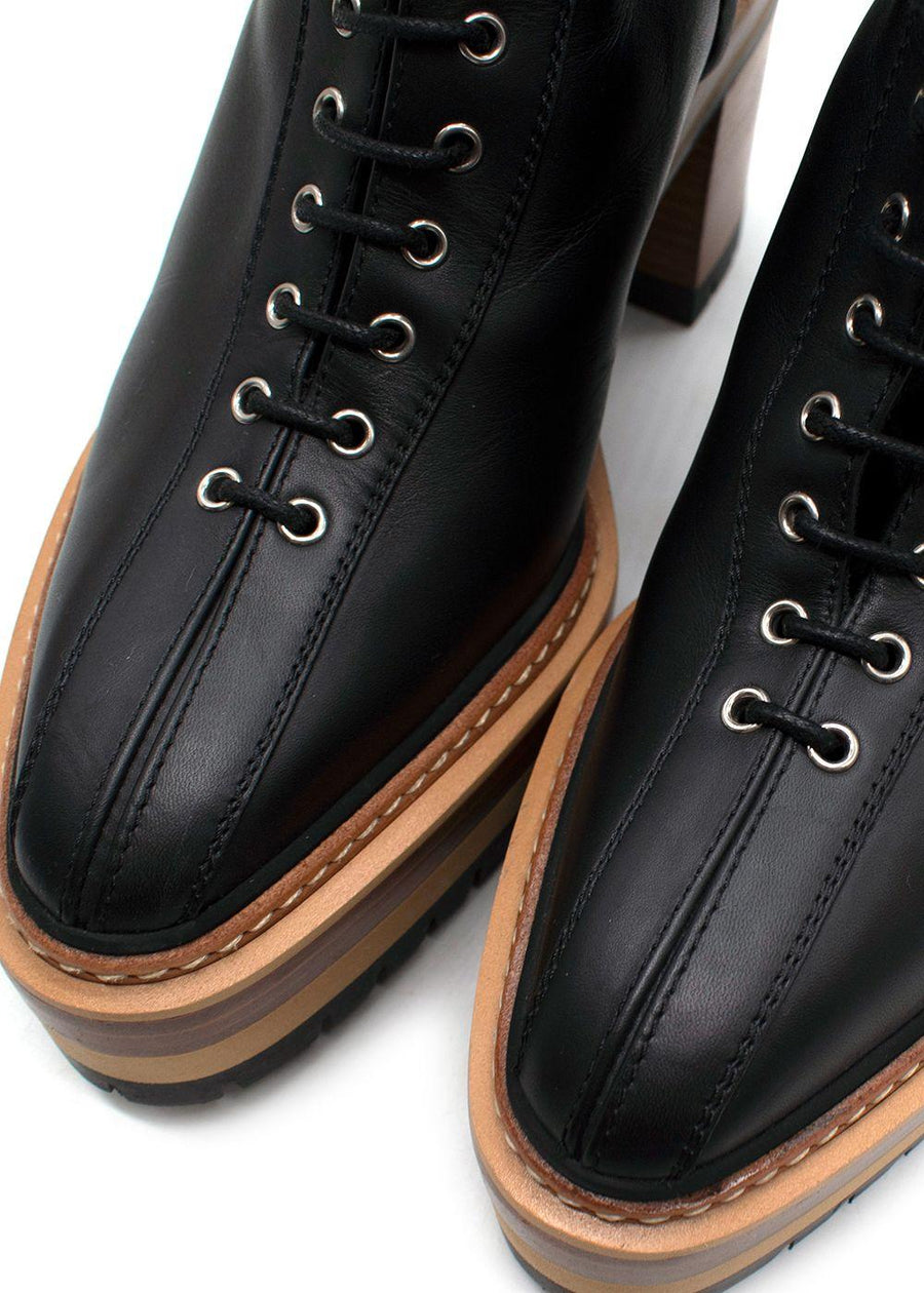 Hermes Black Leather Lace Up Platform Boots