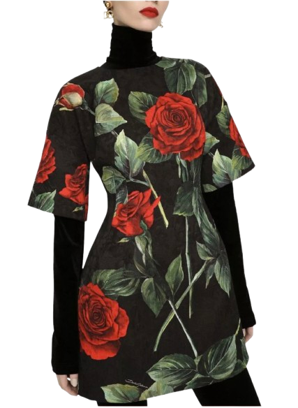 Red Rose Brocade Mini Dress