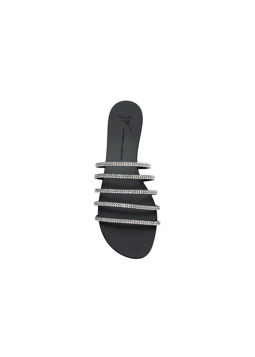 Black Crystal Embellished Flat Sandals