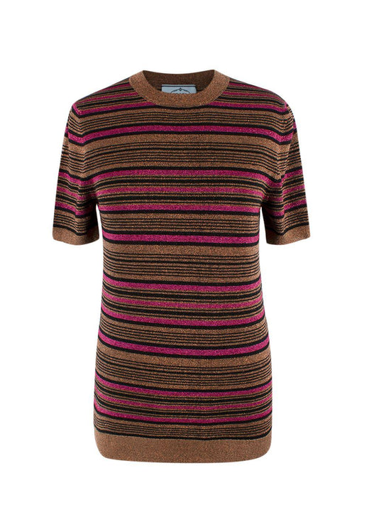 Prada Metallic Striped Short-Sleeve Crewneck Jumper
