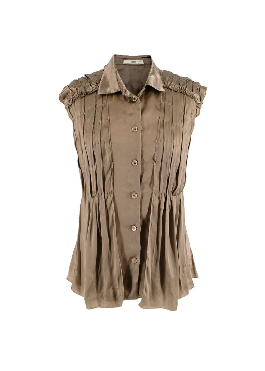 Pleated Silk Sleeveless Top