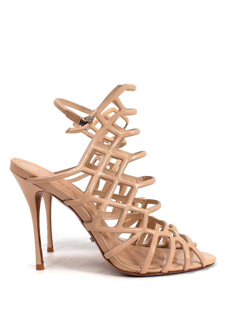 Schutz Beige Caged Cut Out Stiletto Heels