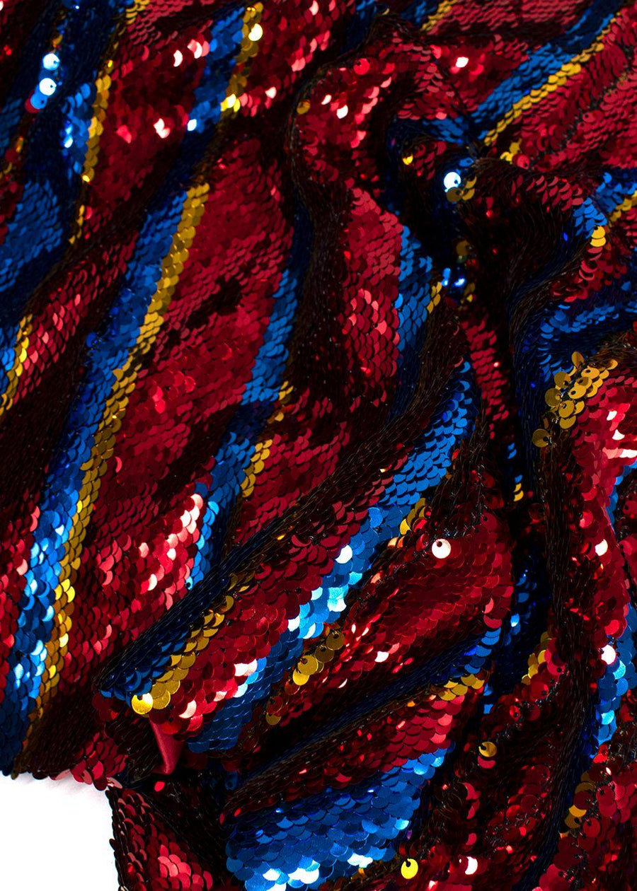 Halpern Red Striped Sequin Mini Dress