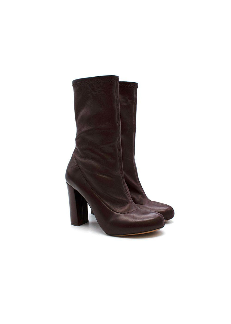 burgundy stretch-leather heeled boots