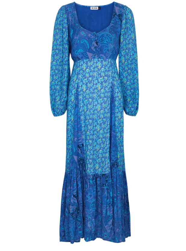 Rixo Blue Virginia Floral-Print Maxi Dress
