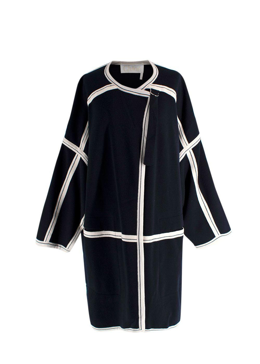 Chloe Navy Oversized Two-tone Wool Cape