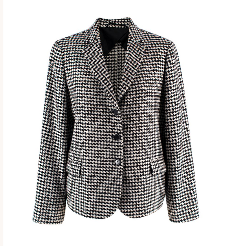 MaxMara Black And White Houndstooth Single Breasted Wool Blazer