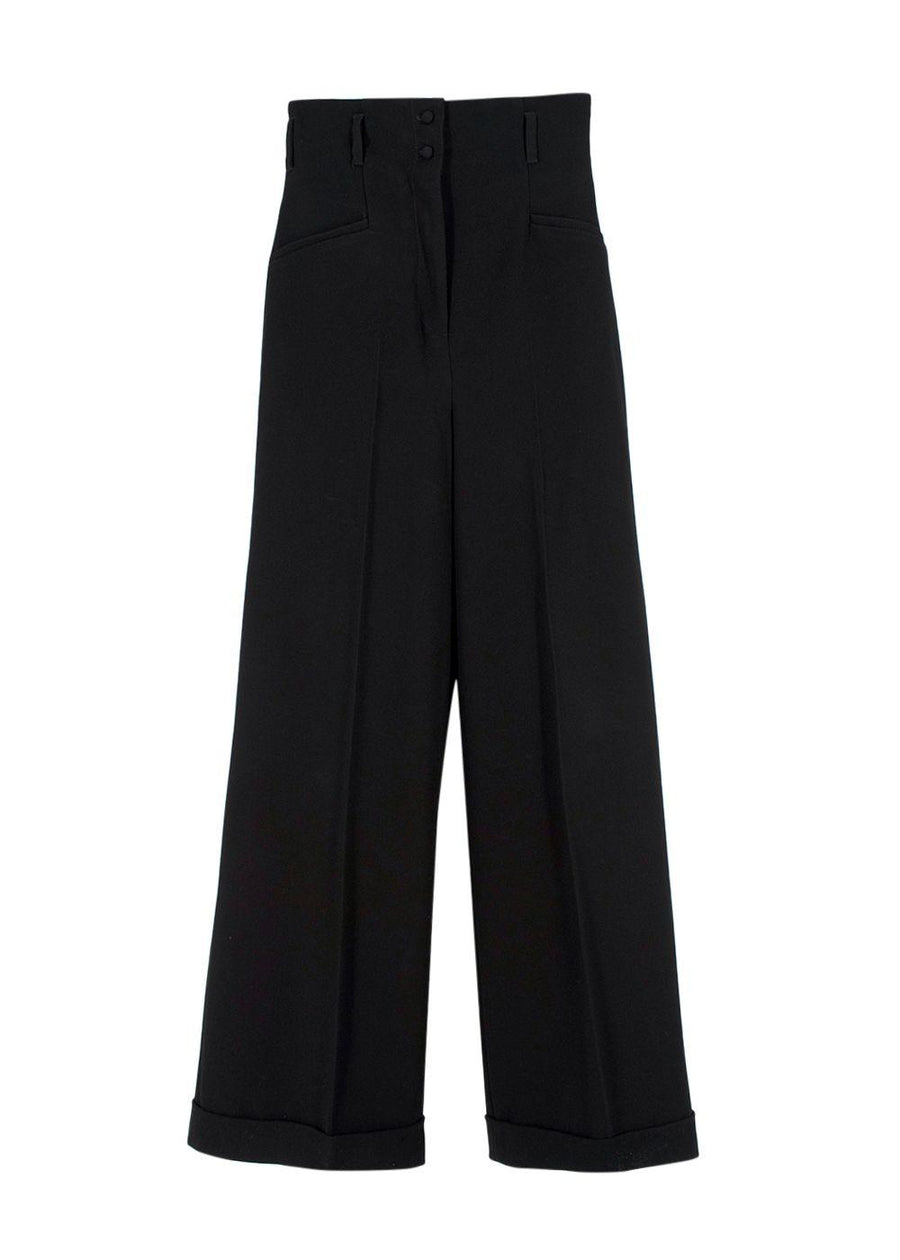 Racil Black High Rise Double Button Wide Leg Trousers