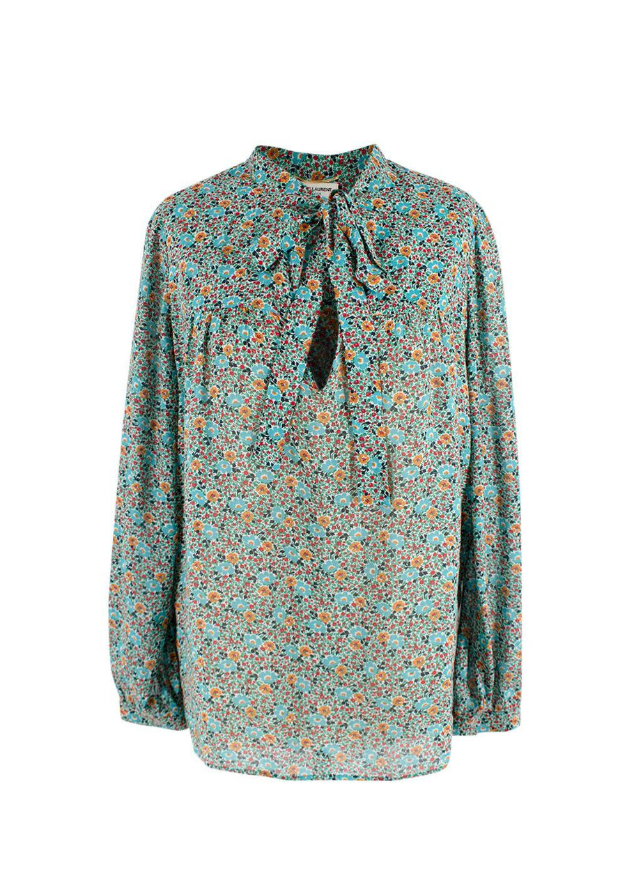 Saint Laurent Floral Pussybow Blouse