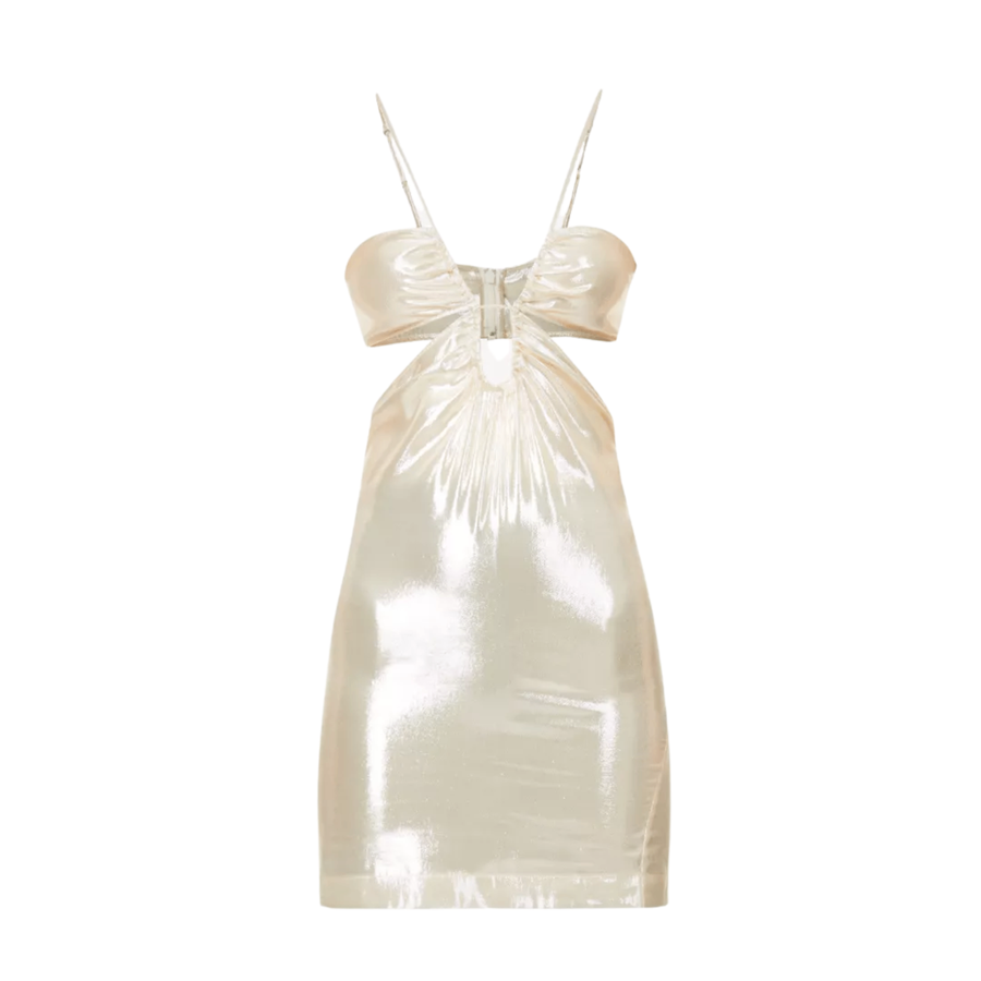 Nensi Dojaka Metallic V-neck Silk-blend Mini Dress