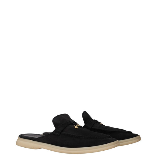 Loro Piana Black Suede Summer Charms Walk Mules