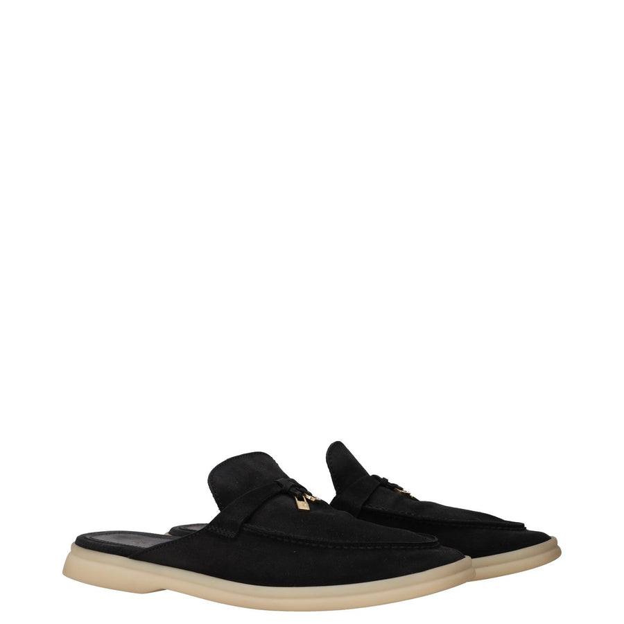 Loro Piana Black Suede Summer Charms Walk Mules