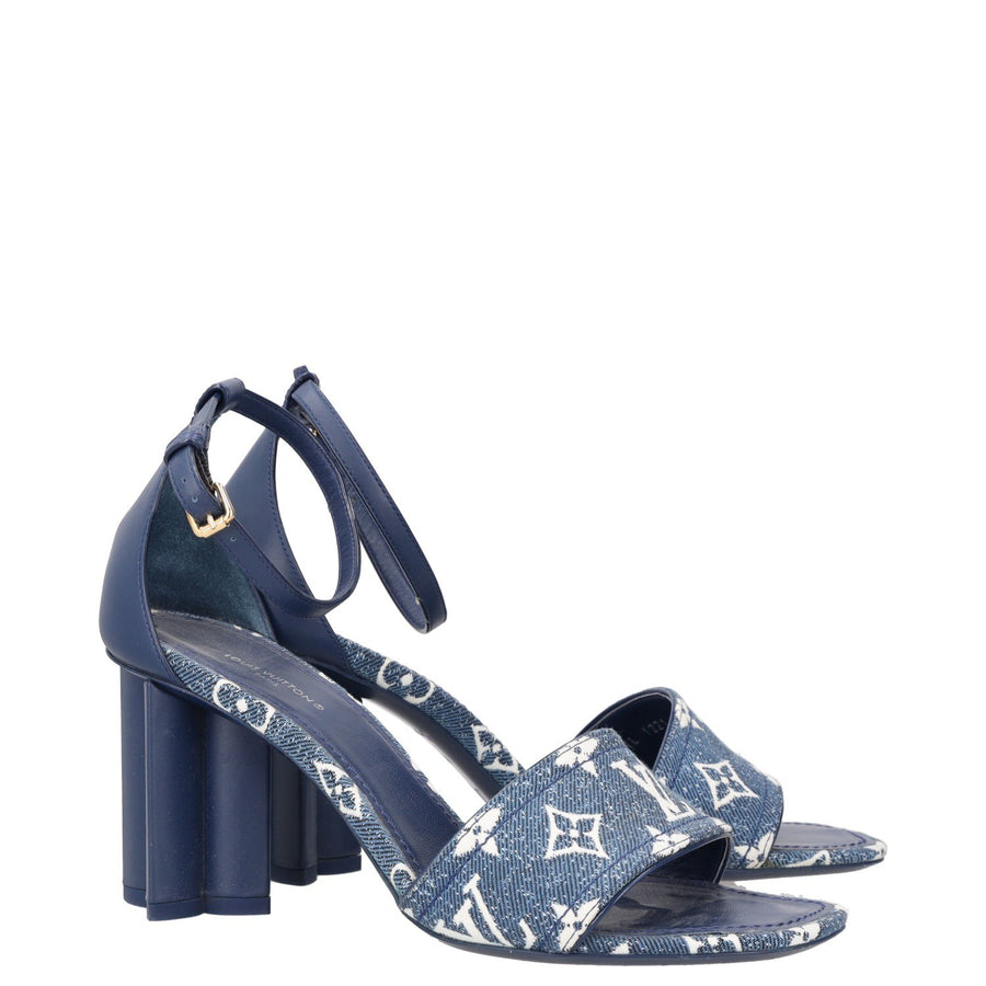 Louis Vuitton Navy blue Denim with leather accents Heeled Shoes