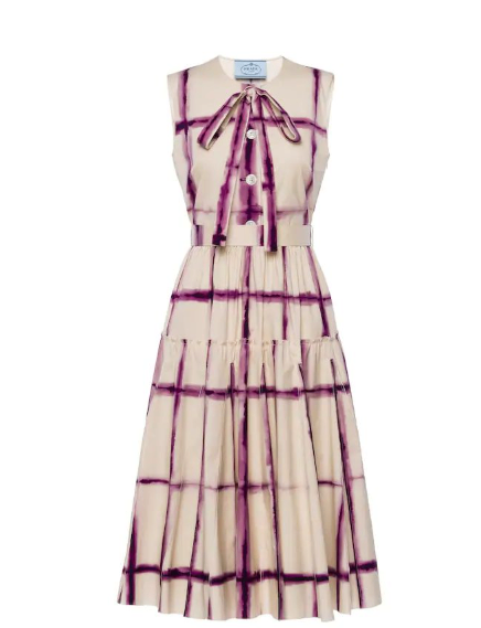 Prada Tie-Dye Grid Poplin Dress