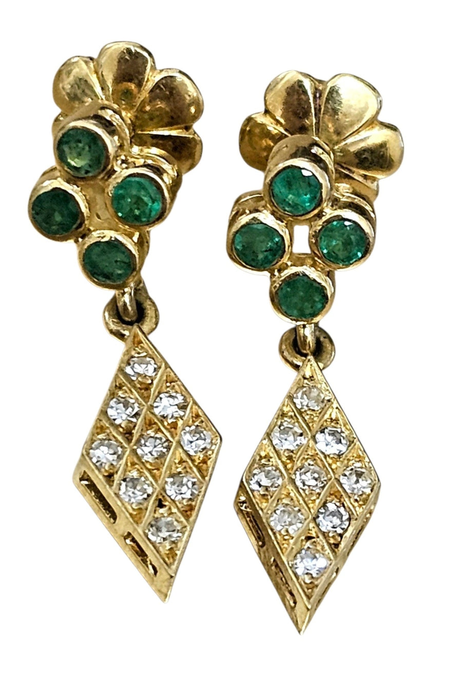 Diamond & Emerald drop earrings 14ct gold