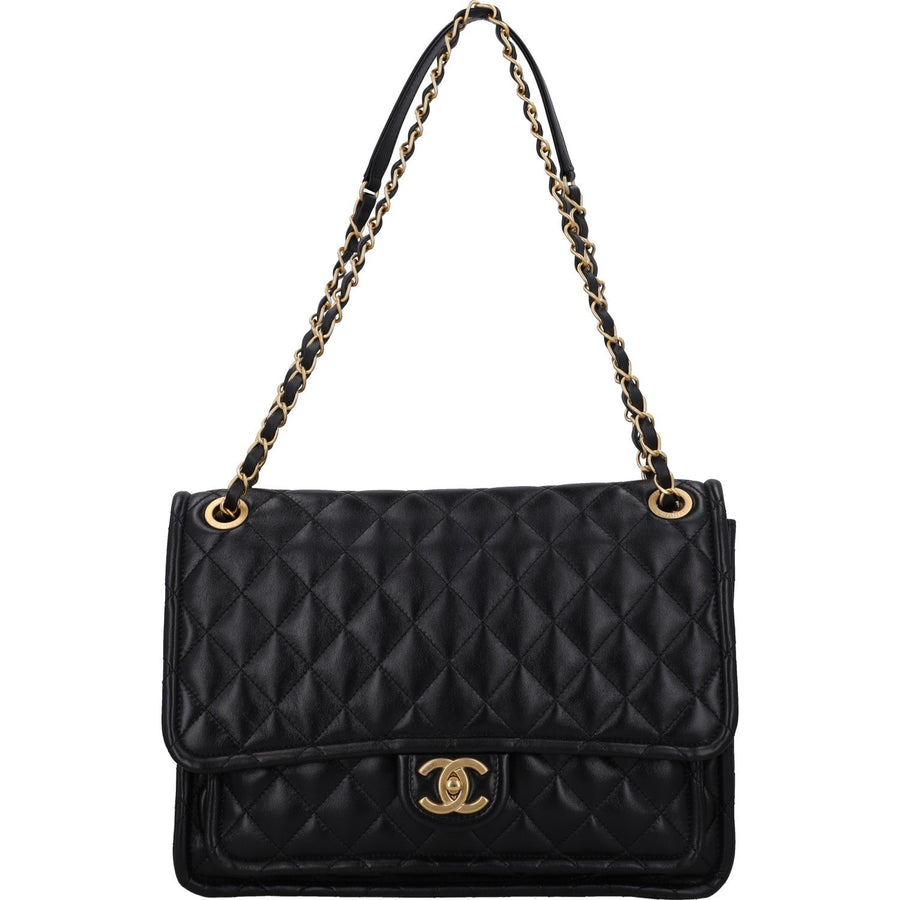 Chanel Maxi Lambskin Flap Bag 2026 Black Leather Shoulder