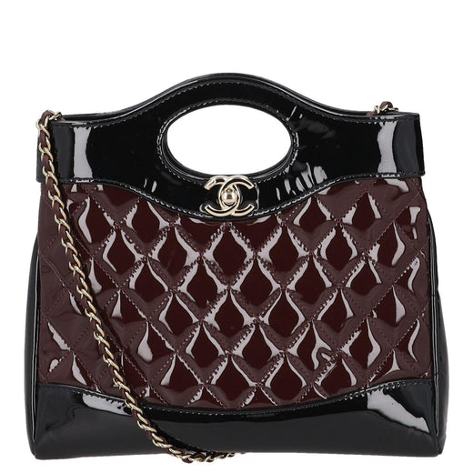 Chanel Burgundy and Black Patent Leather with Quilted Pattern Shoulder Bags
