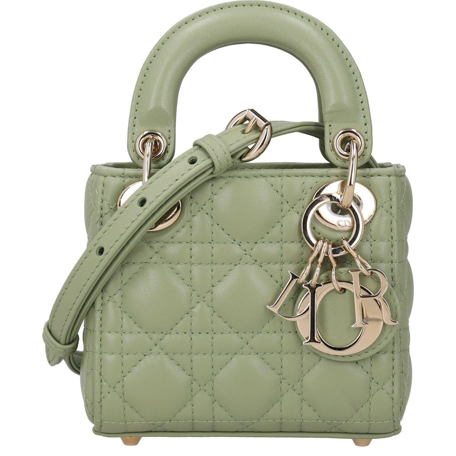 Christian Dior Micro Lady Bag Green Lambskin Leather Shoulder