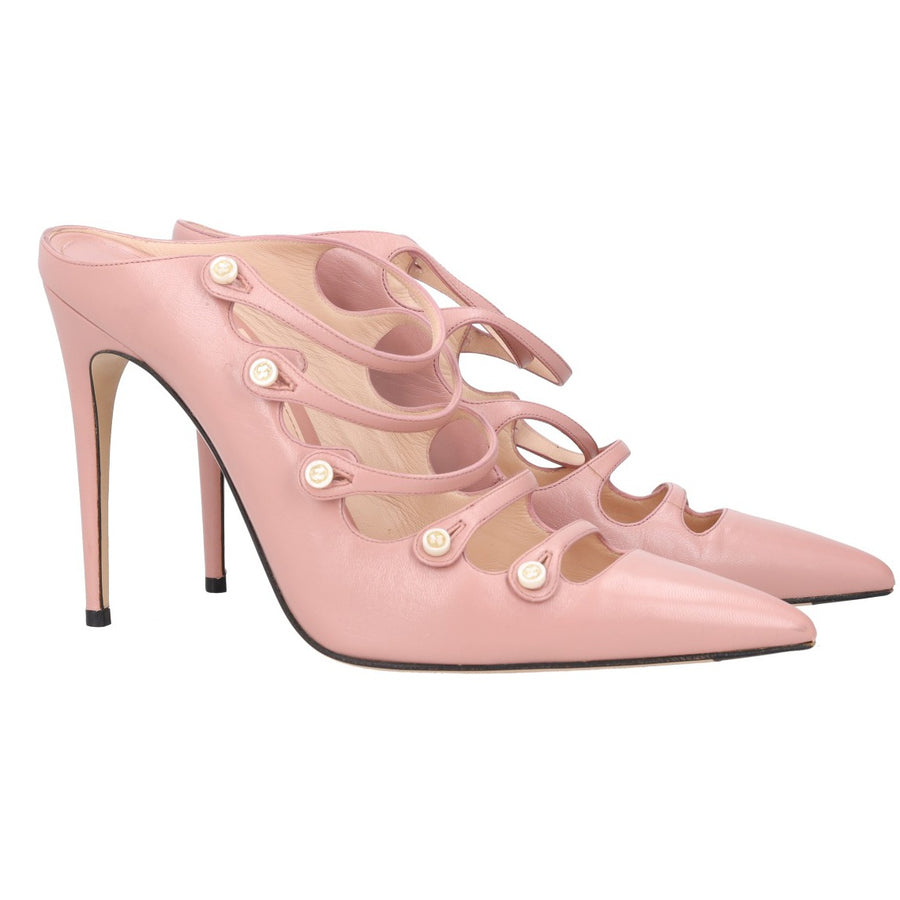 Gucci Leather Aneta Strappy Pointed Toe Mules