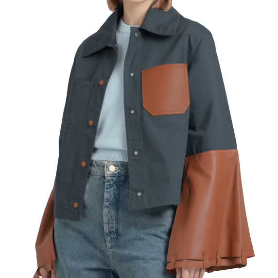Loewe Button Jacket With Leather Cuffs And Patch