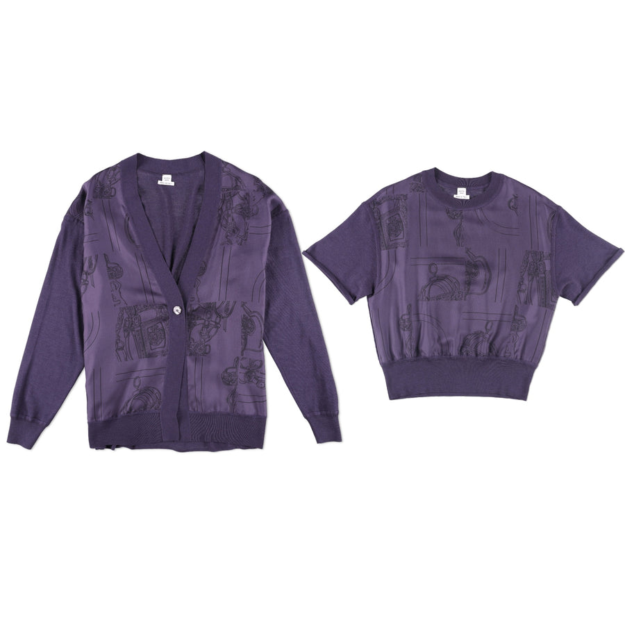 Hermès "En Desordre Finesse" Short-sleeve Twillaine Top & Cardigan