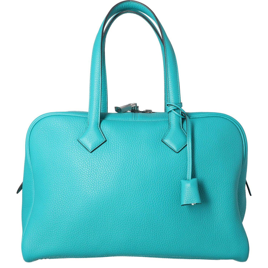 Hermès Bleu Saint-Cyr Victoria Ii 35 Bag Turquoise Taurillon Clemence Leather Top Handle