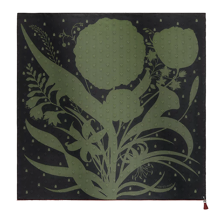 Hermès Bouquet Final Leather Tassel Scarf 90