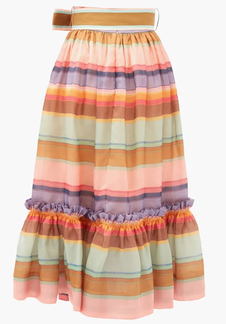 Zimmermann The Lovestruck Ruffled Striped Silk-organza Midi Skirt