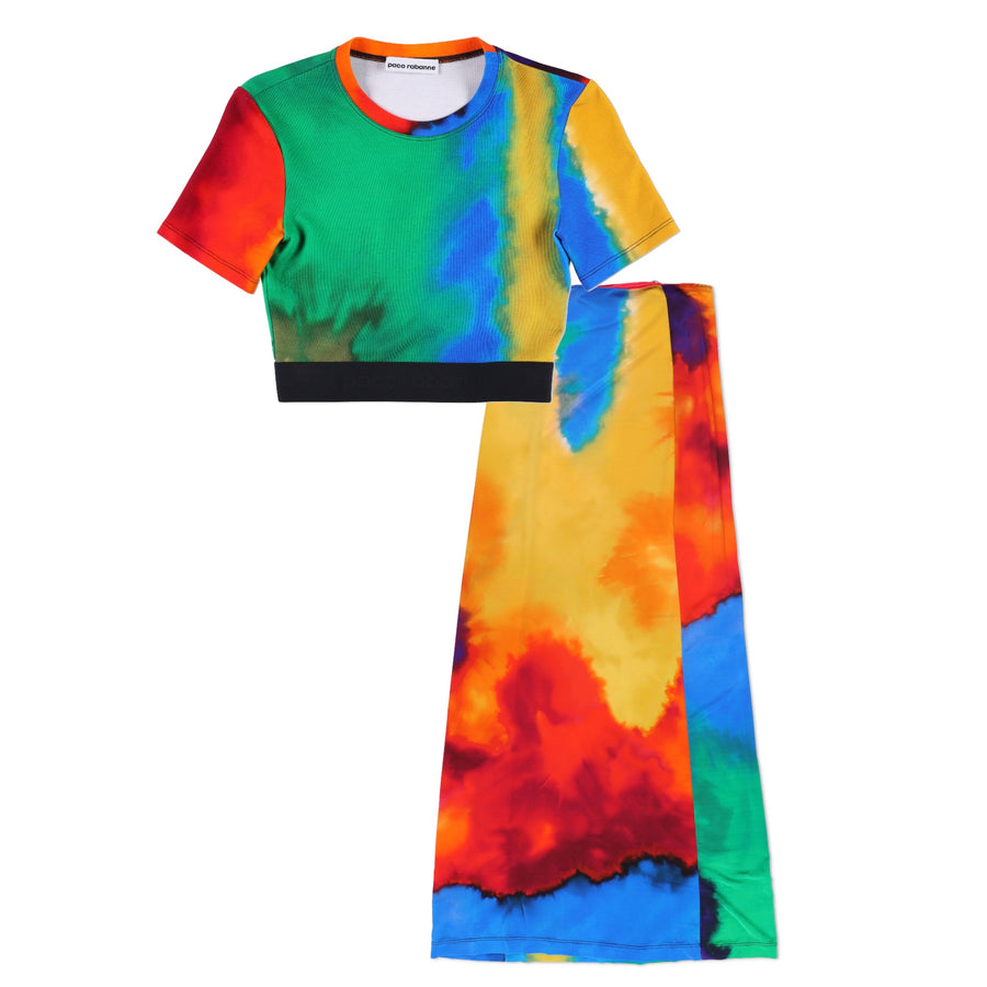 Paco Rabanne Multicolor Graphic Cropped Top and Skirt