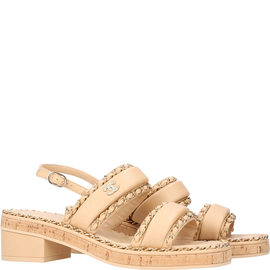 Chanel Interlocking CC Logo Slingback Sandals