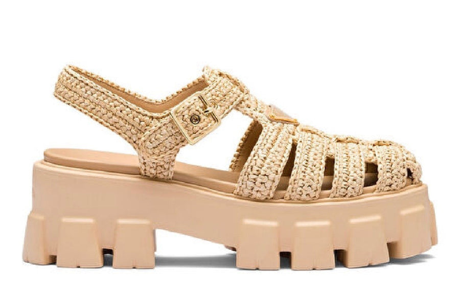 Prada Beige Crochet/Straw-like Sandals