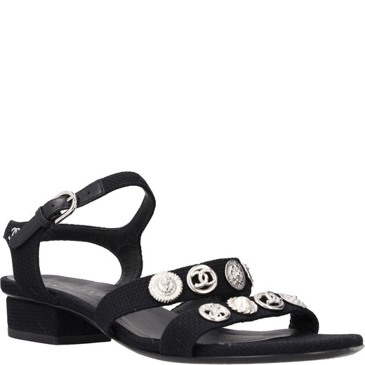 Chanel Button Embellished Fabric Sandals