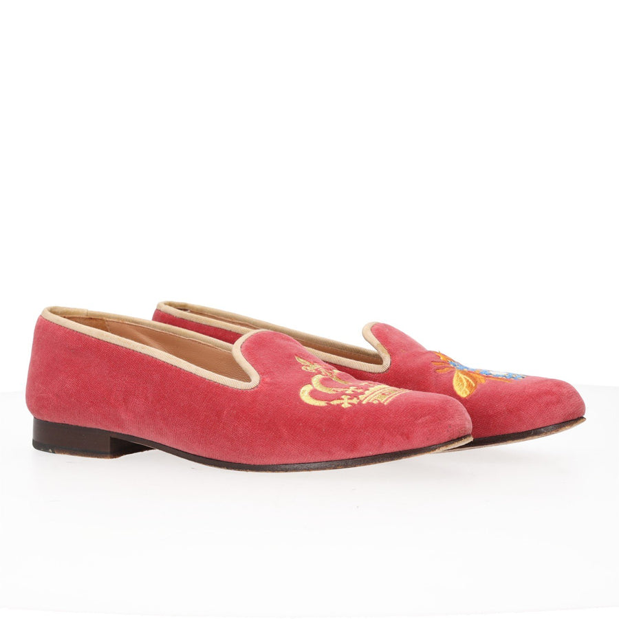 Stubbs & Wootton Pink Velvet Loafers
