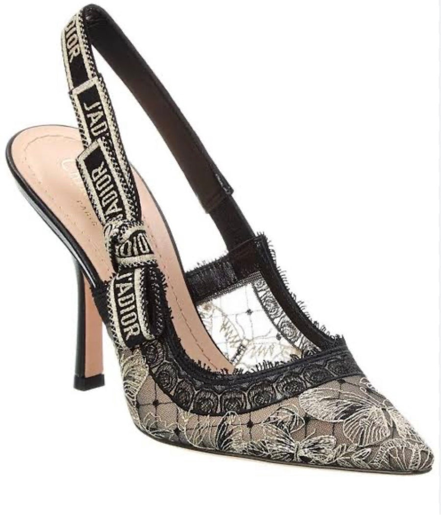 Dior Gray and black Lace, Mesh, Leather Shoes