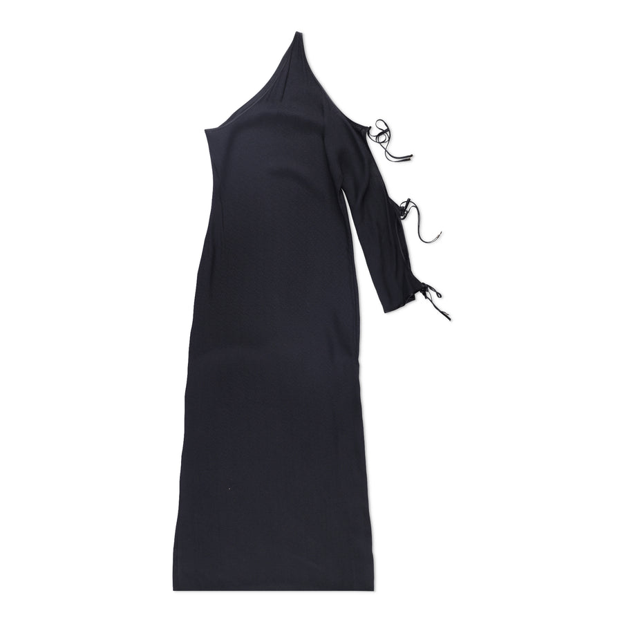 Rosetta Getty One-Shoulder Asymmetric Tie-Sleeve Midi Dress