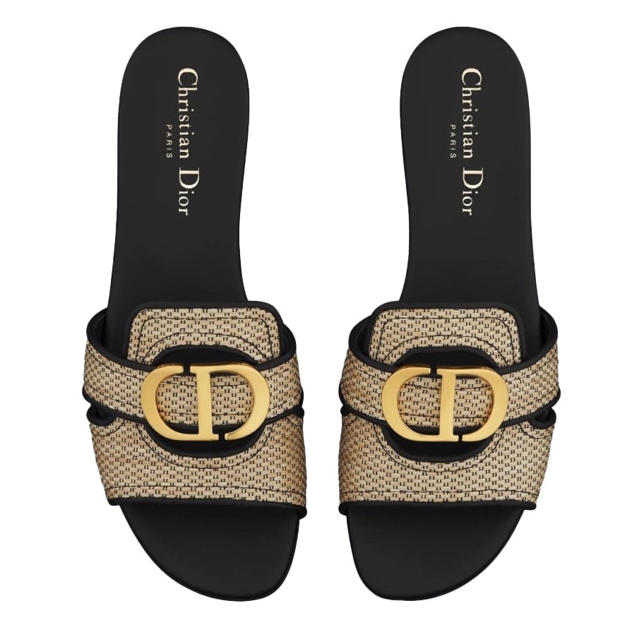 Dior Beige and Black Textile and Leather Sandals 38