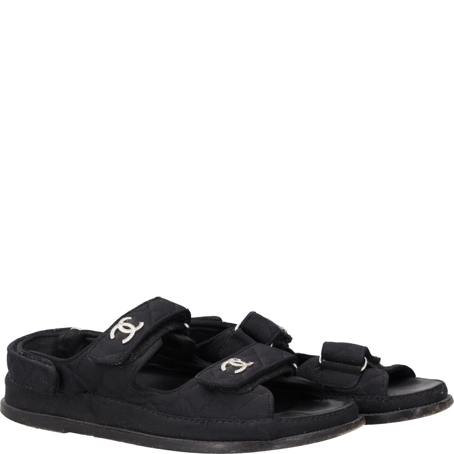 Chanel Black Quilted Fabric CC Dad Sandals